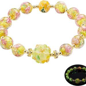 Floral Beaded Glow Firefly Bead Bracelet Yellow